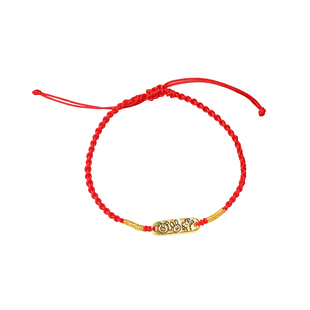18K金猪兔羊三合款红绳款手链 可调节 女款简约K金手绳饰品