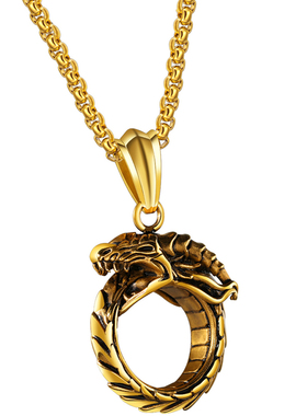 衔尾蛇钛钢项链男潮人大气霸气