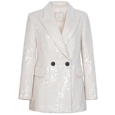 XG雪歌亮片设计长袖毛呢外套时尚冬季新款米白色通勤绵羊毛大衣女