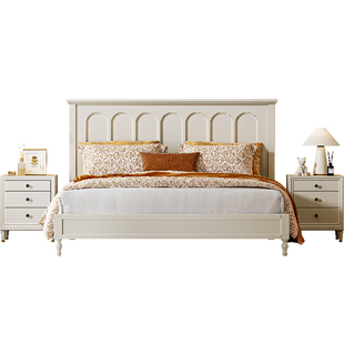 奶油风实木床现代简约1米8双人床法式复古白色次卧1米5儿童罗马床