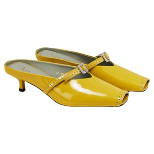 fed方头穆勒鞋夏季新款女鞋黄色半拖细跟真皮凉拖女款S0515-ZC578