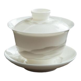 德化白瓷远山三才盖碗茶杯单个陶瓷功夫泡茶茶碗不烫手羊脂玉茶具