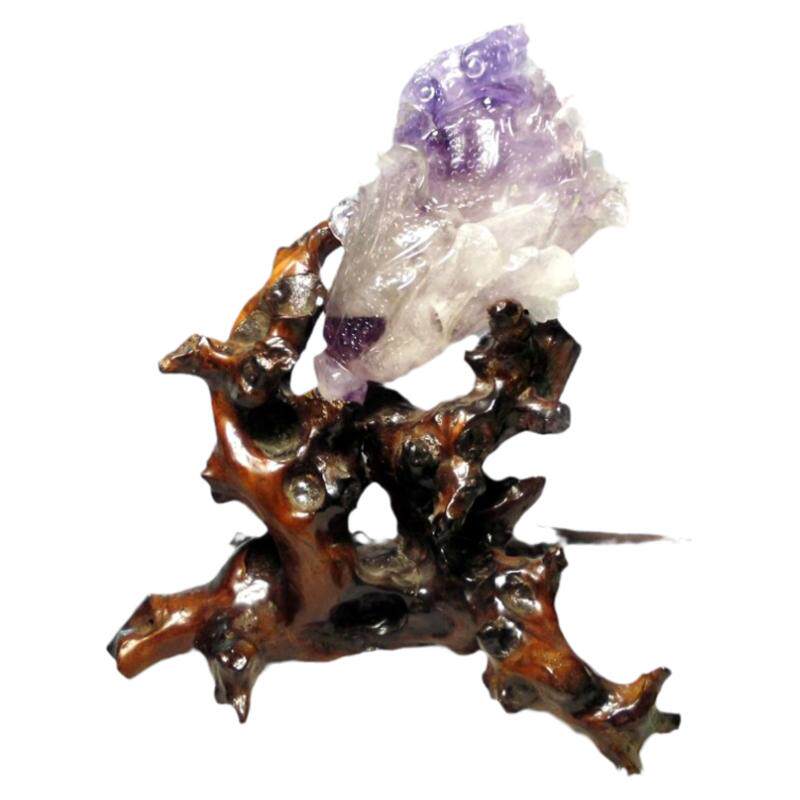 紫水晶白菜摆件手把件大师雕刻件