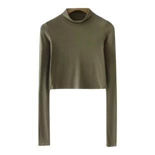 Sweet Kiki 自制|辣妹性感紧身内搭长袖打底衫纯色短款半高领上衣