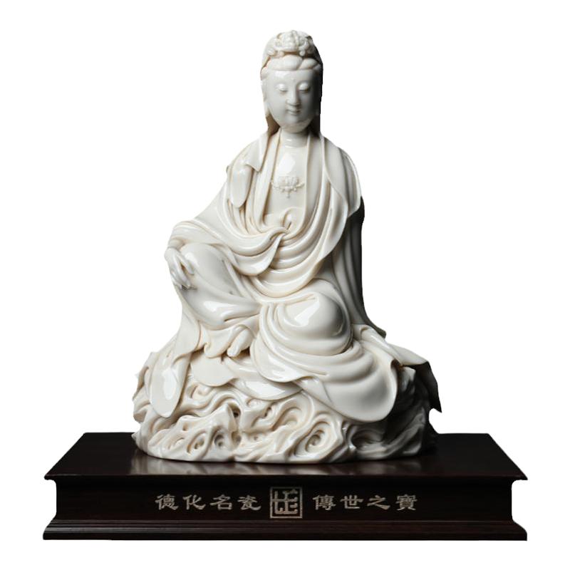 戴玉堂陶瓷摆件《坐岩自在水月观音菩萨》兰全盛装饰佛像供奉家用