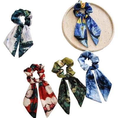 发饰女新款野玫瑰梵高飘带大肠发圈星空缎面油画发带头绳皮筋发绳