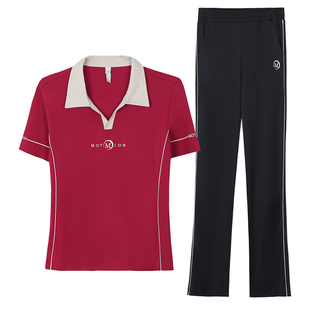 冰丝休闲运动套装女夏季2026新款洋气减龄妈妈翻领短袖长裤两件套