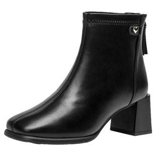 大东官方黑色短靴女2025新款冬季粗跟靴子高跟靴瘦瘦靴切尔西女靴