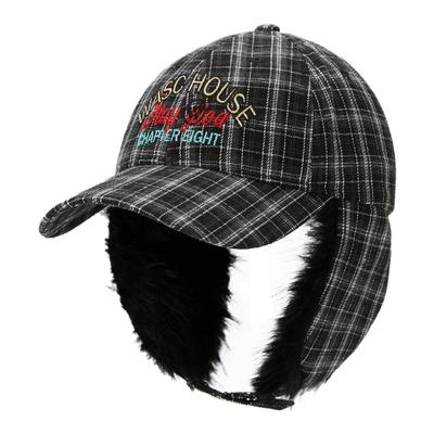 复古格子保暖防寒护耳雷锋帽子男女秋冬大头围加厚毛绒鸭舌棒球帽