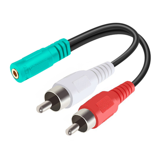 15cm双莲花线转3.5mm母头转接头2RCA莲花线左右声道转接器一拖二公转母AUX链接音箱功放声卡手机音频线音响线