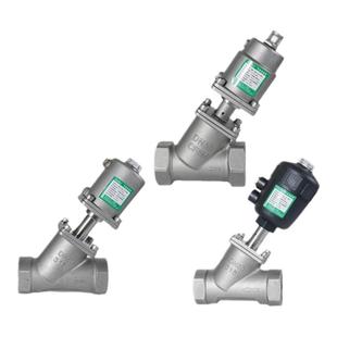 蒸汽耐高温螺纹丝扣气动角座阀304不锈钢Y型气控切断阀门DN15 20