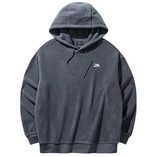 安踏连帽卫衣男2025秋冬季新款灰色加绒加厚套头衫外套宽松上衣男