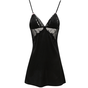 性感睡衣女款2025新款夏季冰丝薄款蕾丝纯欲风大露背黑色吊带睡裙