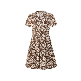 【100%棉】Eland衣恋连衣裙女度假风短袖收腰显瘦裙2025秋季新款