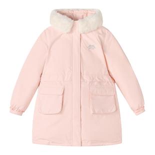 笛莎童装女童中长款羽绒服冬季新款儿童女孩中童加厚工装外套毛领