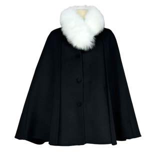 2025新年战袍狐狸毛领披风斗篷羊毛大衣升级改版高级时尚毛呢外套