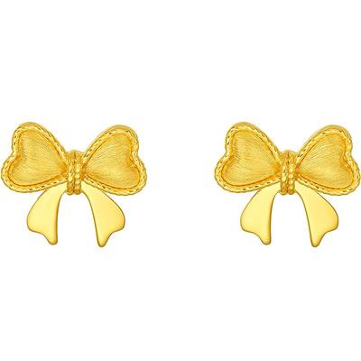 周六福5G黄金耳钉女闪亮拉丝足金计价耳饰曳光送女友圣诞礼物