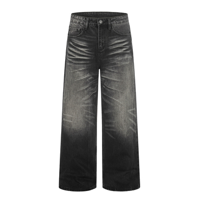 HY711凌乱爪痕猫须直筒廓形黑牛