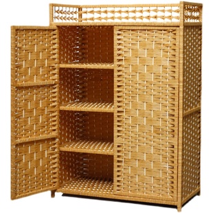 特价包邮鞋柜阳台收纳储物柜大容量田园藤编玄关进门口带门鞋柜