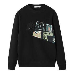 HLA/海澜之家贴布刺绣卫衣25秋季新圆领透气保暖针织休闲风长袖男