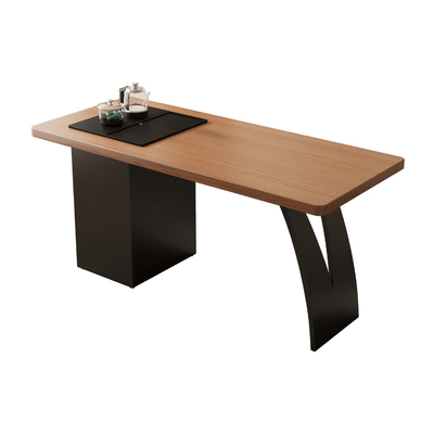 实木阳台茶桌办公桌一体简约现代小户型客厅泡茶台茶盘电茶炉一体