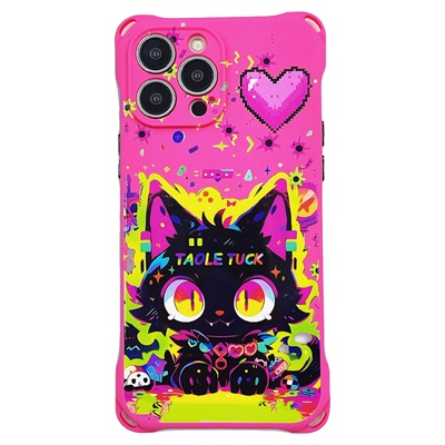 粉色缤纷猫咪硅胶全包挂绳手机壳