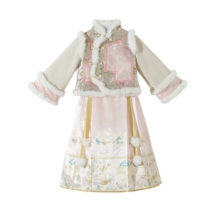 格格服女童汉服冬季加绒加厚古风唐装儿童秋冬装国风旗袍裙拜年服