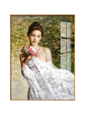 洗手间美女油画铝合金外框装饰画