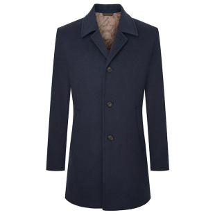 报喜鸟秋季新款男士商务休闲毛呢大衣翻领上衣外套松石绿中长款男