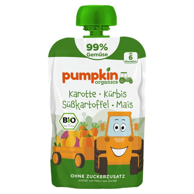 德国Pumpkin有机蔬菜水果泥吸吸乐6个月以上婴幼儿辅食100g