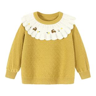 迷你巴拉巴拉女童宝宝刺绣毛衣儿童灯笼袖亲肤针织内搭冬新款