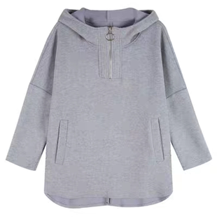 2025秋冬季新款女童连帽薄绒中长款宽松中大童百搭套头不规则卫衣