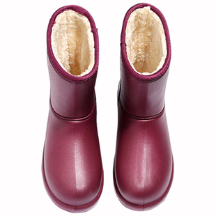 云钻冬季加绒雨鞋女保暖加棉雨靴加厚套鞋防滑一体绒水鞋防水胶鞋