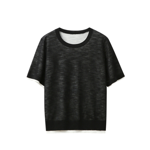 26新~时髦精B入【天然亚麻/肌理感/黑白撞色/层次边缘】万搭/小衫