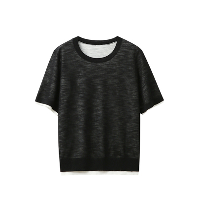 26新~时髦精B入【天然亚麻/肌理感/黑白撞色/层次边缘】万搭/小衫