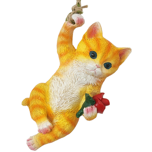 仿真动物小猫拿花树上挂饰装饰品户外庭院花园阳台挂件幼儿园吊件