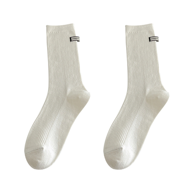 【灰色布标袜子女】纯棉中筒袜