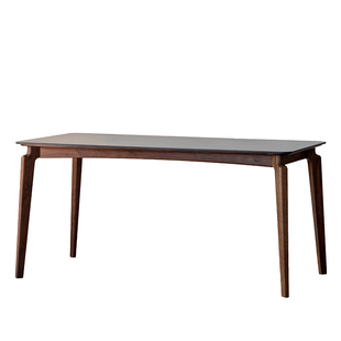 拾影木筑 岩板餐桌黑胡桃木实木桌子小户型餐桌长方形餐桌椅组合