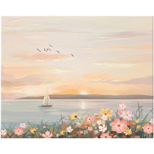 diy数字油画手工涂色填充填色花卉植物日出风景油彩画丙烯装饰画