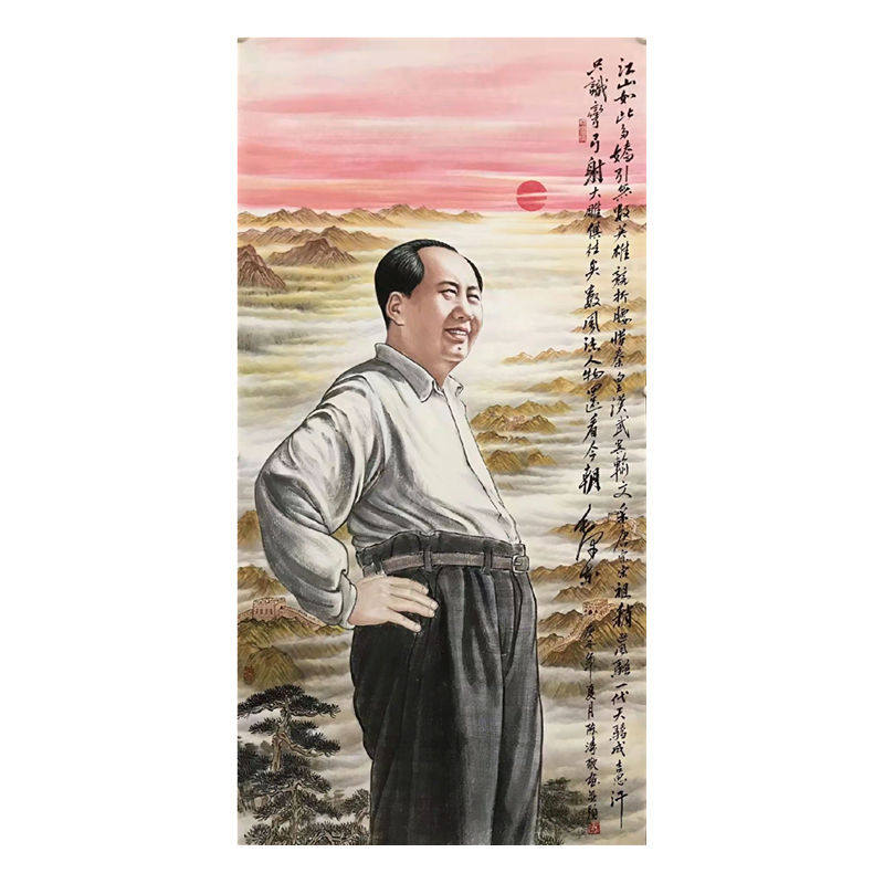 毛主席画像墙贴自粘防水客厅装饰画简约现代风格遮瑕可移除贴纸画