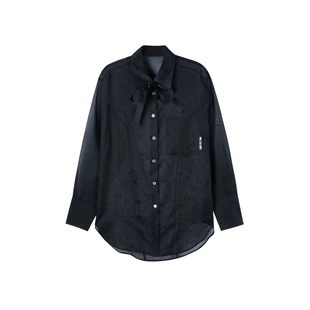 U/TI联名款黑色轻透欧根纱衬衫女高级感休闲上衣尤缇时尚春季新款