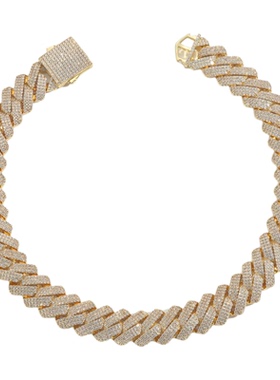 弹簧扣20MM满钻锆石粗古巴链