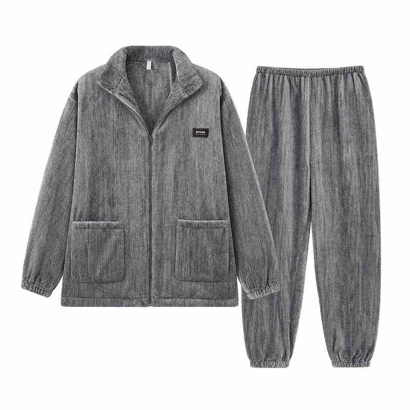 男士秋冬加厚珊瑚绒家居服套装