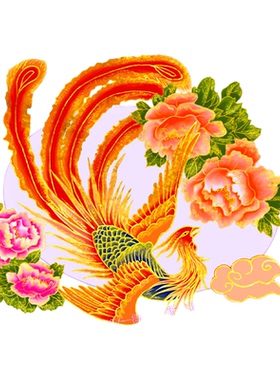 神鸟凤凰牡丹吉祥古风自粘墙贴画