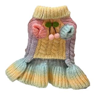 INS新款马尔济斯狗狗小香风长袖毛衣秋冬猫咪黑白格宠物针织衫