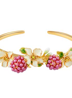 覆盆子树莓花朵珐琅开口手镯