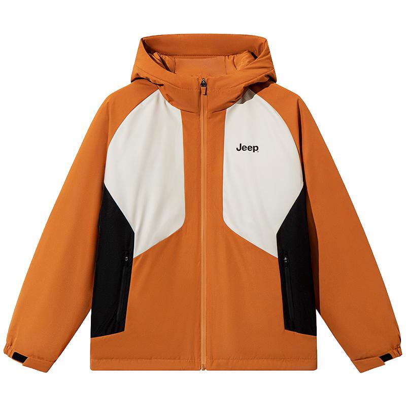 Jeep吉普2026商场同款儿童羽绒服加厚保暖防风连帽拼色秋冬外套