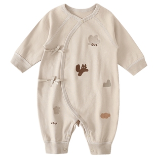 婴儿连体衣新生儿秋冬季纯棉哈衣红色喜庆新年服百天宝宝满月衣服