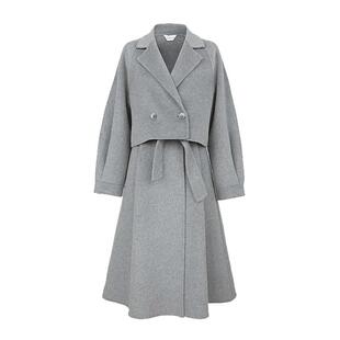 sdeer圣迪奥女装西装领收腰毛呢外套连衣裙套装S23481402