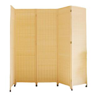 折叠屏风隔断客厅玄关折屏办公室遮挡帘实木竹编简易可移动带滑轮